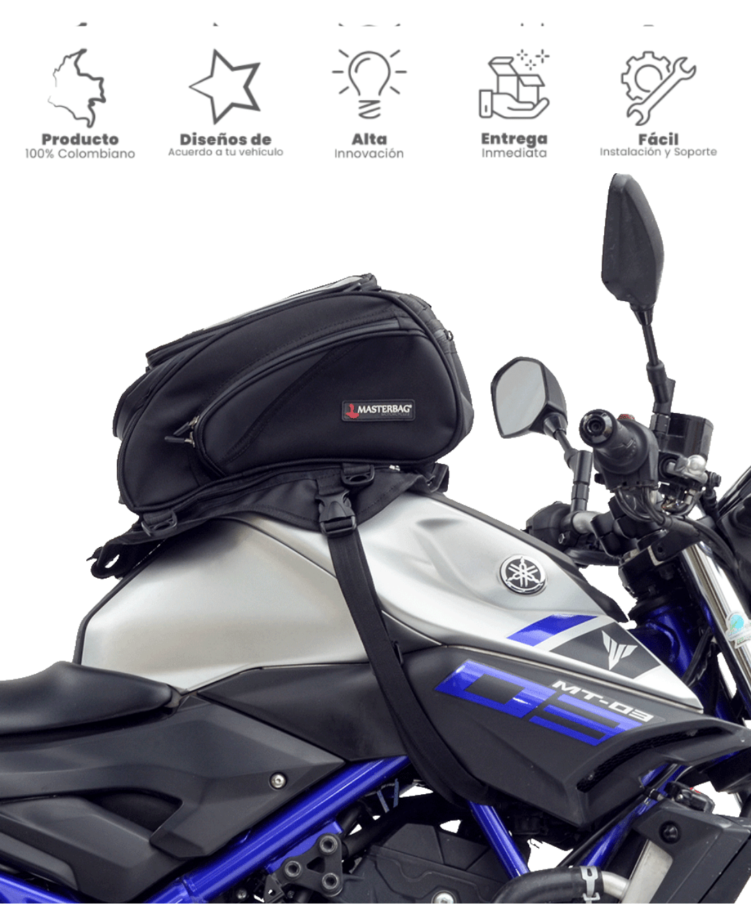 TankBag Medium. Fabricada con: Porta GPS, correas ajustables, sujeción segura, diseño compacto y espacioso, versatilidad de uso y cierra reforzado para garantizar un viaje en moto seguro y cómodo.