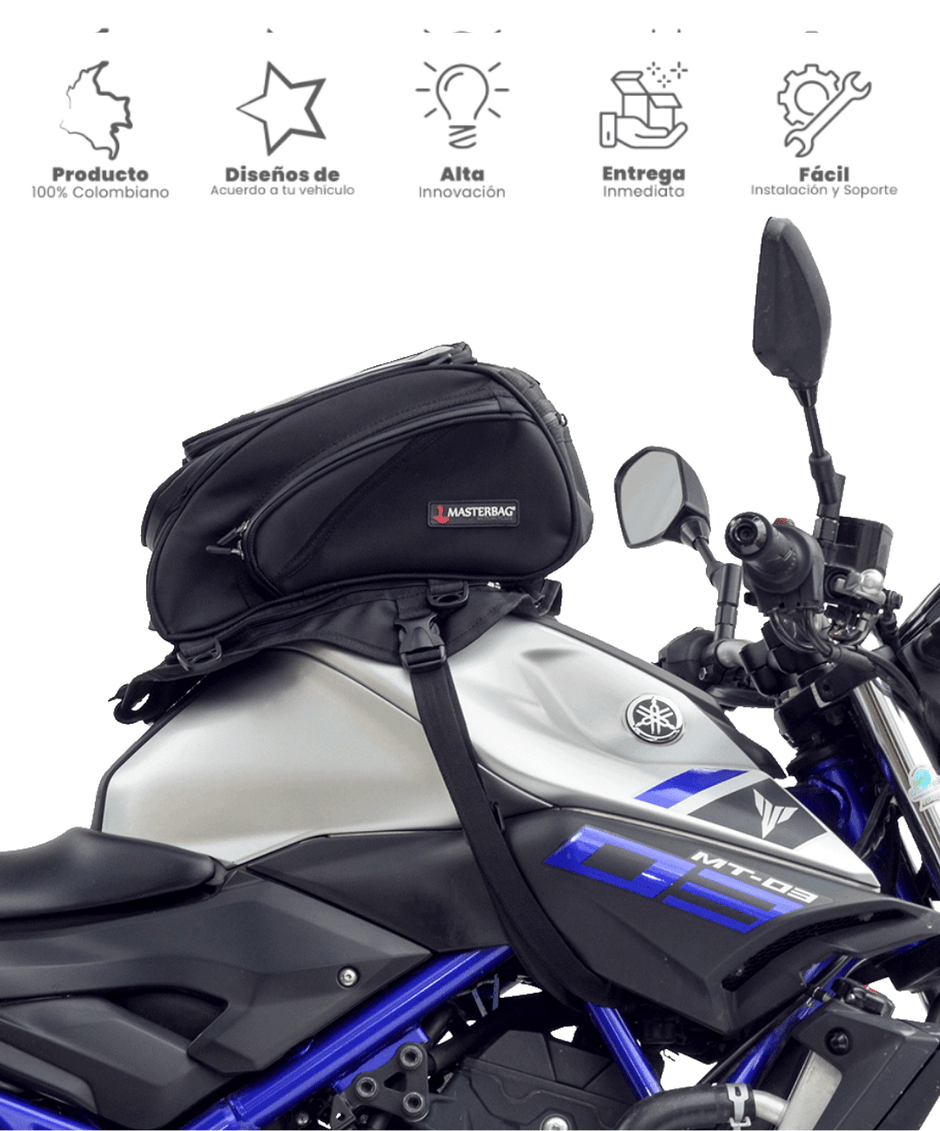 TankBag Medium. Fabricada con: Porta GPS, correas ajustables, sujeción segura, diseño compacto y espacioso, versatilidad de uso y cierra reforzado para garantizar un viaje en moto seguro y cómodo.