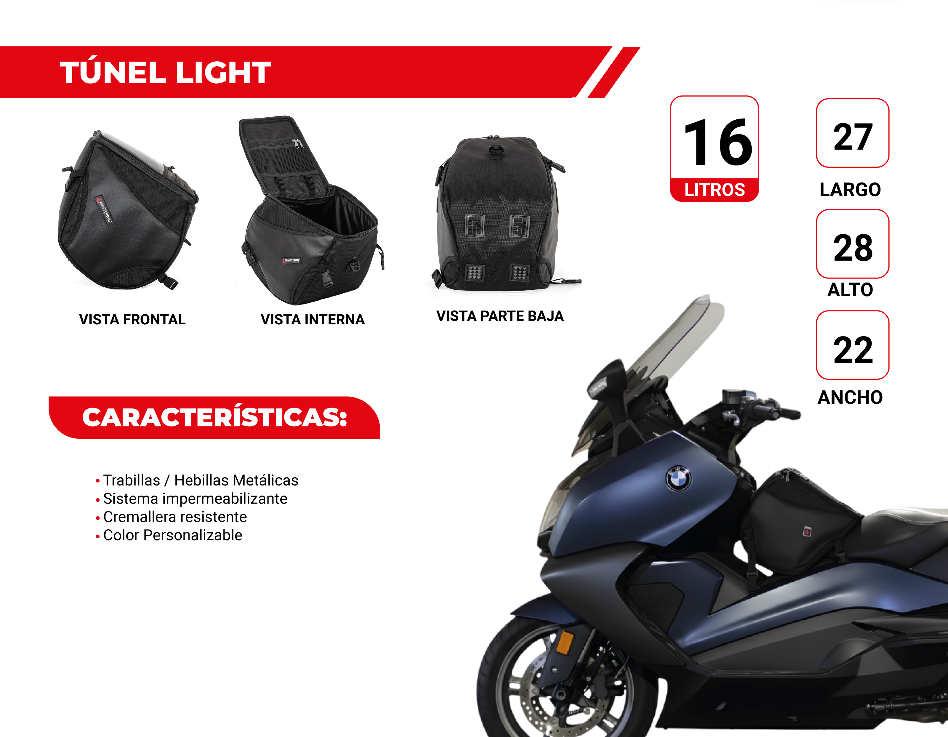 Tunnel Light | Maleta Impermeable para Moto tipo Scooter